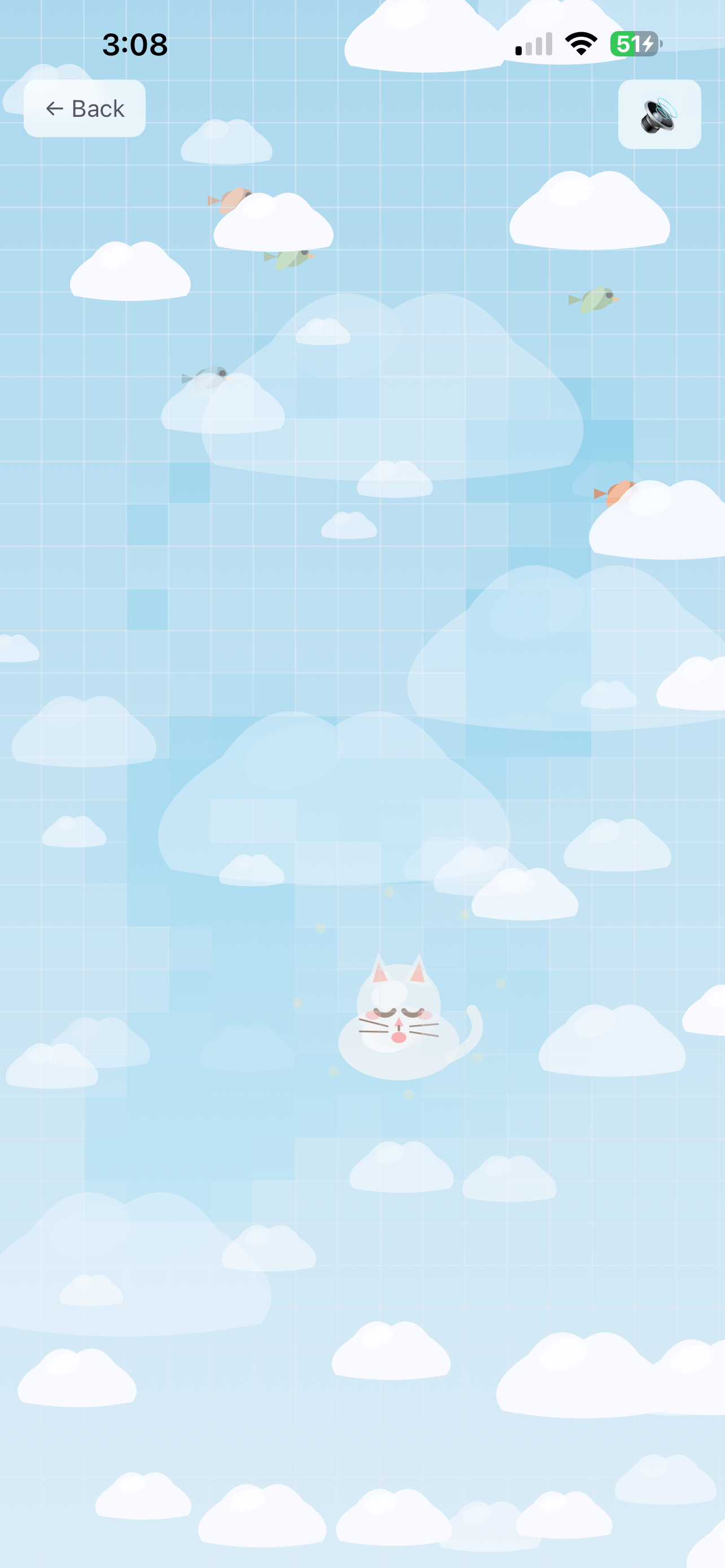 Calm mode gameplay with a cat sitting on a cloud